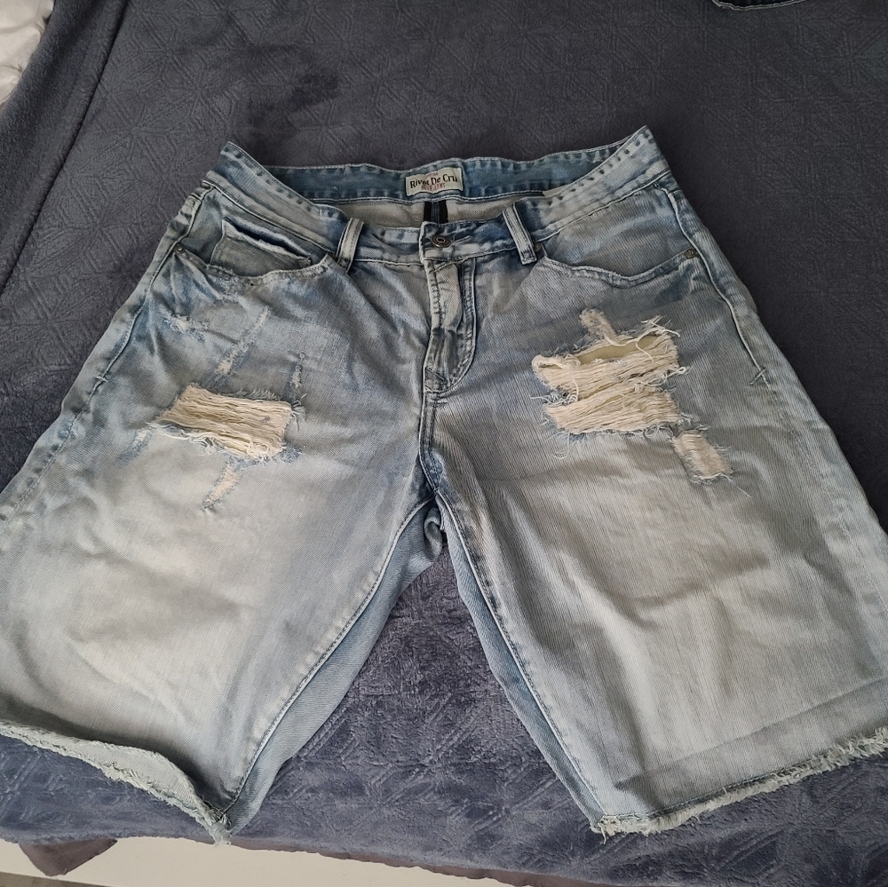 Rivet De Cru Thomas 5PKT Cut Denim Short Mens Sz 36 White Kiss Denim